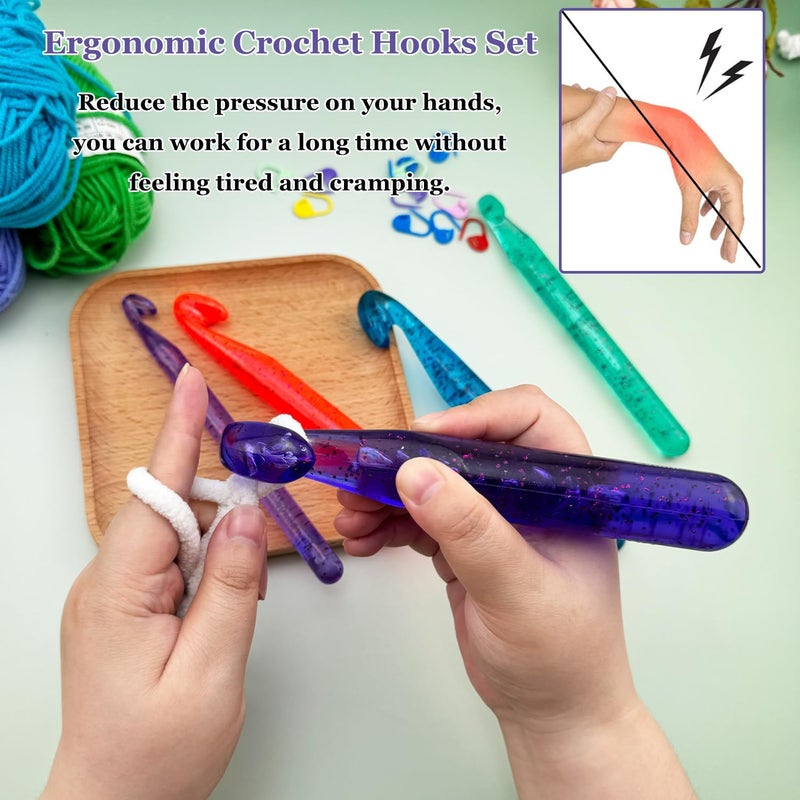 Hobekoee 25mm Large Crochet Hook for Chunky Yarn,Ergonomic Crochet Needles for Arthritic Hands,Plastic Crystal Smooth Crochet Hooks for Handmade DIY Crocheting - Image 5